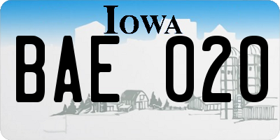 IA license plate BAE020