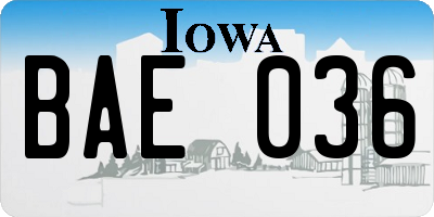 IA license plate BAE036