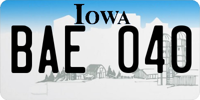 IA license plate BAE040