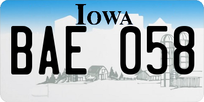IA license plate BAE058