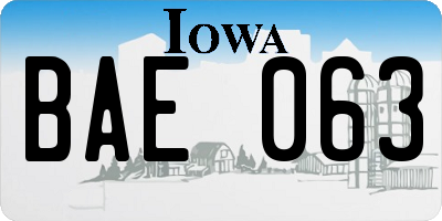 IA license plate BAE063