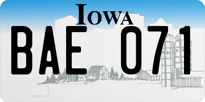 IA license plate BAE071