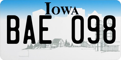 IA license plate BAE098