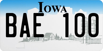 IA license plate BAE100