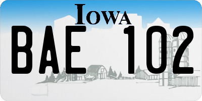 IA license plate BAE102