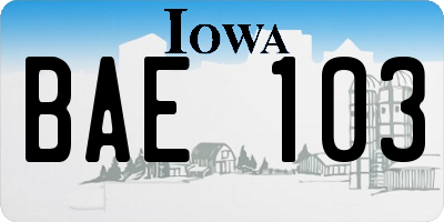 IA license plate BAE103