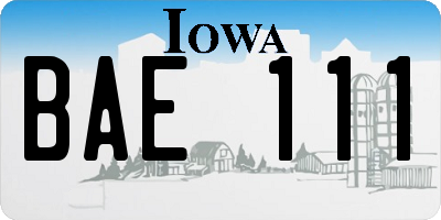 IA license plate BAE111
