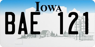 IA license plate BAE121