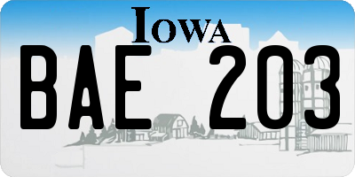 IA license plate BAE203