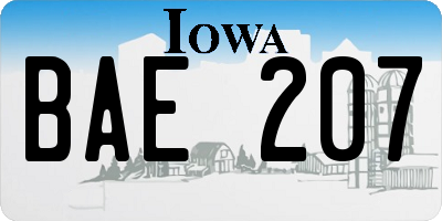 IA license plate BAE207
