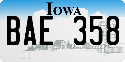 IA license plate BAE358