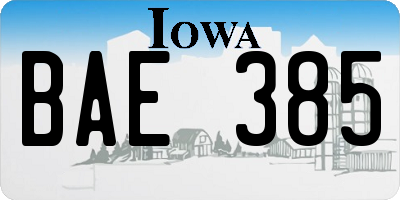 IA license plate BAE385