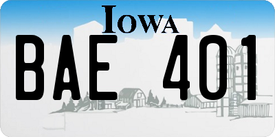 IA license plate BAE401