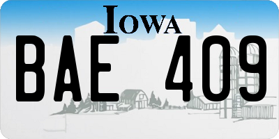 IA license plate BAE409