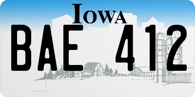 IA license plate BAE412
