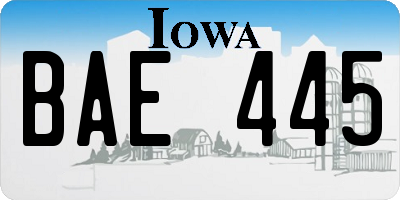 IA license plate BAE445