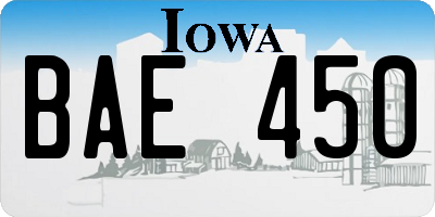IA license plate BAE450