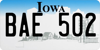 IA license plate BAE502