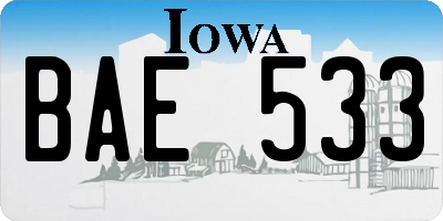 IA license plate BAE533
