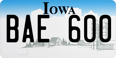 IA license plate BAE600