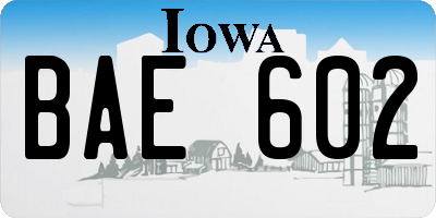 IA license plate BAE602
