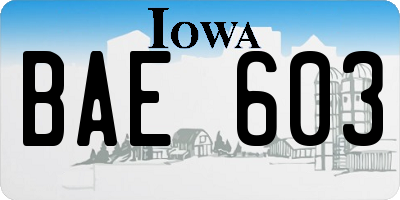 IA license plate BAE603