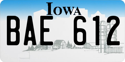 IA license plate BAE612