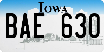 IA license plate BAE630