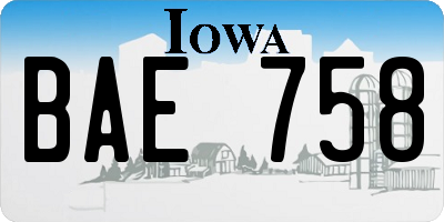 IA license plate BAE758