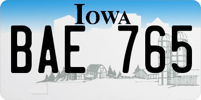 IA license plate BAE765