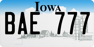 IA license plate BAE777