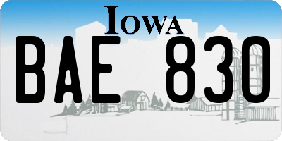 IA license plate BAE830