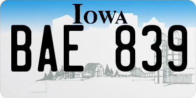 IA license plate BAE839