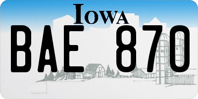 IA license plate BAE870