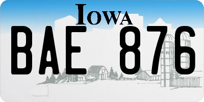 IA license plate BAE876