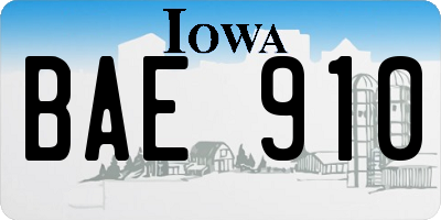 IA license plate BAE910