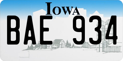 IA license plate BAE934