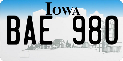 IA license plate BAE980