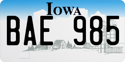 IA license plate BAE985