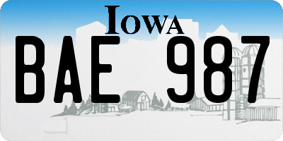 IA license plate BAE987