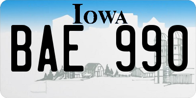 IA license plate BAE990