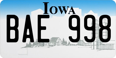 IA license plate BAE998