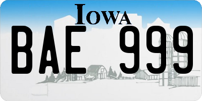 IA license plate BAE999