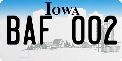 IA license plate BAF002