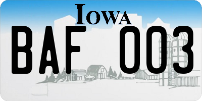 IA license plate BAF003