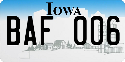 IA license plate BAF006