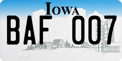 IA license plate BAF007