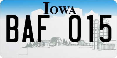 IA license plate BAF015