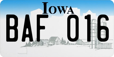 IA license plate BAF016