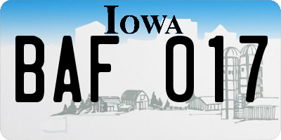 IA license plate BAF017